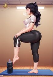 ai_generated big_ass blake_belladonna gym gym_clothes gym_uniform jlullaby_(style) rwby see-through_clothing sweat sweating tagme twistedpeach yoga_pants