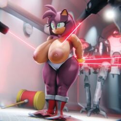 1girls 3d 3d_(artwork) amy_rose big_ass bottomwear casual casual_nudity female furry huge_breasts laser naked robot sega sideass sonic_(series) sonic_the_hedgehog_(series) surrounded topless vulkyasha