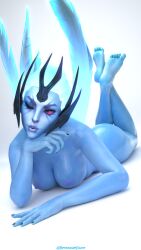 1girls 3d 3d_(artwork) ass benthaideelune black_nails blender blue_skin breasts dota_2 feet feet_up female naked naked_female nipples nude nude_female red_eyes soles tagme thick thick_ass thick_thighs vengeful_spirit wings wink winking_at_viewer