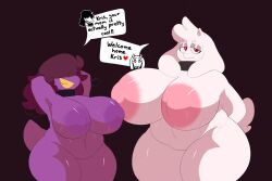 2girls alternate_breast_size armpits atlashasbignuts big_breasts choker deltarune female multiple_girls naked susie_(deltarune) sweat tagme text toriel undertale