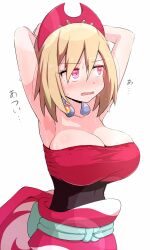 1girls armpits bare_shoulders big_breasts blonde_hair cleavage huge_breasts irida_(pokemon) kurachi_mizuki pokemon pokemon_legends:_arceus solo solo_female sweat tagme