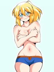 avinia_(monster_hunter) big_breasts blonde_hair blue_eyes inabakun00 looking_at_viewer monster_hunter monster_hunter_stories topless