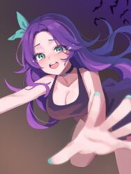 1girls abigail_(stardew_valley) anime_style big_breasts blush blush_lines blushing breasts crying crying_with_eyes_open dress female female_only grunel light-skinned_female light_skin long_hair purple_hair solo stardew_valley