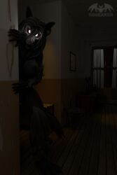 3d_(artwork) anthro black_body black_fur black_hair bone breasts canid detailed_background digital_media_(artwork) female fur glowing glowing_eyes hair hi_res looking_at_viewer mal0 malo mammal monster nipples scp-1471 scp-1471-a scp_foundation skull skull_head solo source_filmmaker squeakerbat tongue tongue_out undead