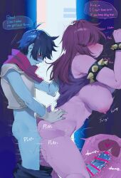 1boy 1girls after_sex alley censored cervix_kiss deltarune dinosaur female femsub kris_(deltarune) male ss_komu susie_(deltarune) uterus uterus_penetration