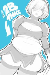 1girls bbw belly big_belly big_breasts blindfold breasts chubby clothing fat female hairband light-skinned_female light_skin nier nier:_automata overweight solo solo_female standing thick_thighs thigh_highs tight_clothing white_hair yorha_2b