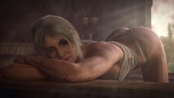 1girls 3d 3d_(artwork) abs ass ass_grab butt cd_projekt_red ceeeeekc ciri dat_ass doggy_style eyes_closed eyeshadow female female_focus female_only freckles green_eyes mostly_nude petite relaxing sauna scar seductive_look silver_hair slim soles solo solo_female solo_focus the_witcher_(series) the_witcher_3:_wild_hunt tied_hair white_hair witch