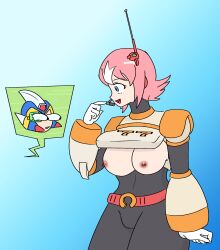 1girls big_breasts mega_man mega_man_x nana_(mega_man) pink_hair reploid robot_girl