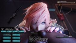 3d anilingus ass ass_eating balls black_body blender blue_eyes dark-skinned_male dark_skin domination eating_ass eclair_farron english_text final_fantasy final_fantasy_xiii gameplay_mechanics grabbing_ass heads-up_display hud humiliation in-game interracial looking_at_viewer male_anilingus pink_hair rimjob rimming rimming_male text tscd_rendering unseen_male_face video_game