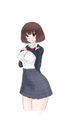 :p brown_hair clothed medium_hair pink_eyes school_uniform starvtuber tagme virtual_youtuber