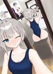 1girls ass blue_eyes cellphone gabriel-ia-oficial grey_hair hina_misora light-skinned_female light_skin mirror mirror_selfie one_eye_closed one_eye_open rurine_luna selfie short_hair short_hair_female solo solo_female solo_focus tagme virtual_youtuber wactor wactor_es wactor_production