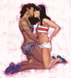 2girls america_chavez american_flag_bikini ass_grab clothed_sex dark-skinned_female dark_skin dima_ivanov female female_only fingering fingering_through_clothes fingering_through_panties fingering_under_panties hawkeye human human_only implied_fingering interracial interracial_yuri kate_bishop kissing lesbian light-skinned_female light_skin marvel miss_america_chavez outfit_swap passionate yuri