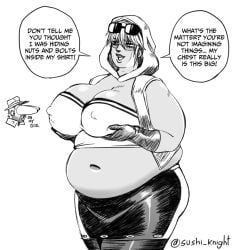 bbw belly big_belly big_breasts breasts chubby dark-skinned_female dark_skin egyptian egyptian_female fat female female_focus huge_breasts jojo's_bizarre_adventure joseph_joestar mariah_(jjba) middle_eastern middle_eastern_female nipple_bulge obese old_joseph overweight stardust_crusaders sushi_knight weight_gain