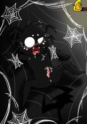 1boy 8_eyes anthro anus caught_in_web claws don't_starve don't_starve_together dont_starve dont_starve_together drooling embarrassed exposed fluffy fur furry klei_entertainment male_only open_mouth penis spider spider_web stuck torch webber webs