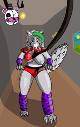 anthro big_breasts blob_(fnaf) breasts canid canine canis clothed clothing female five_nights_at_freddy's five_nights_at_freddy's:_security_breach fur grey_body grey_fur half-closed_eyes luanndrawing makeup mammal roxanne_wolf_(fnaf) scottgames simple_background tentacle video_games wolf yellow_eyes