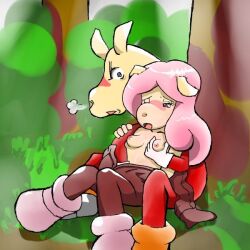 anthro blush eyelashes furry giraffe hanageruge long_hair medium_breasts outside pink_hair shoes straight uchuusen_sagittarius