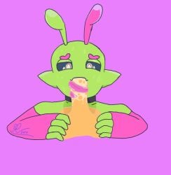 alien_humanoid ambiguous_gender blowjob fellatio green_skin sploot_(unknownspy) tonguejob unknownspy