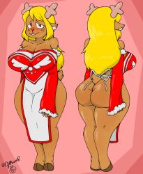 apron apron_only ass blonde_hair christmas_outfit deltarune furry noelle_holiday orangejuicemann tagme undertale_(series)