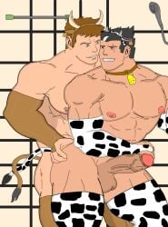 2boys bara big_balls big_chest black_hair black_hair_bottom blue_eyes brown_hair brown_hair_on_black_hair brown_hair_top costume cow_bell cow_costume darius_(league_of_legends) domination erect_nipples erection from_behind garen_crownguard gay gay_sex hand_on_hip happy happy_sex head_ornament horn huge_balls huge_cock imminent_sex large_pectorals league_of_legends light_hair_on_dark_hair looking_at_another love male_focus male_nipples males_only muscular muscular_male nipples passionate pectorals penis red_eyes scar_across_eye shower strong tail testicles thick_arms thick_legs uncensored zzzone