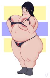 1girls areola_slip areolae bbw belly big_belly black_hair bra breasts csmkynes fat female female_only holding_breast huge_breasts large_belly marvel nipples obese overweight panties solo weight_gain x-23 x-men