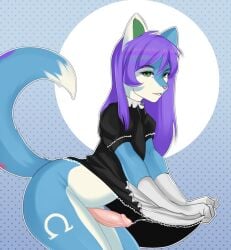 animal_humanoid anthro bodily_fluids canid canid_humanoid canine canine_humanoid canis clothing cum dog_humanoid domestic_dog ejaculation erection felixlox genital_fluids genitals girly hi_res humanoid icarussoftpaw maid_uniform male mammal mammal_humanoid penis solo uncensored uniform