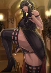 1girls absurd_res ass assassin big_ass black_hair cameltoe female high_heels high_resolution legwear long_hair red_eyes sekushimagik solo spy_x_family stiletto_(weapon) thick_thighs thighhighs thighs thong thorn_princess upskirt voluptuous wide_hips yor_briar