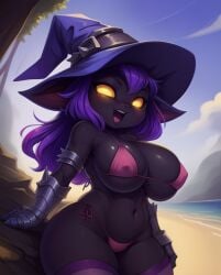 1girls ai_generated big_breasts bikini breasts curvy female female_only furry furry_only genderswap_(mtf) league_of_legends legwear navel nipple_bulge open_mouth riot_games rocksolidart rule_63 shortstack solo solo_female swimwear thick_thighs thighhighs veigal veigar wide_hips yordle