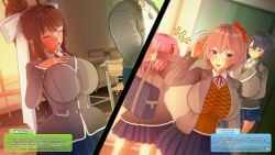 1boy 3d 4girls alternate_breast_size before_sex big_breasts classroom clothed_female doki_doki_literature_club female human i_do_things_(thingsdoi) koikatsu male monika_(doki_doki_literature_club) multiple_girls natsuki_(doki_doki_literature_club) no_sex sayori_(doki_doki_literature_club) split_screen yuri_(doki_doki_literature_club)