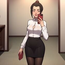 1girls ai_generated avatar_legends avatar_the_last_airbender azula female fire_nation office_lady phone selfie selfie_pose