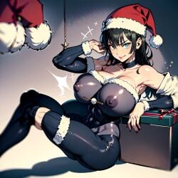 ai_generated big_breasts body christmas christmas_clothing christmas_hat evil female fubuki_(one-punch_man) full one-punch_man smile solo solo_female solo_focus