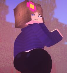 1girls 3d adult ass big_ass big_butt blue_eyes brown_hair clothed_female commission drispysik female female_only flower flower_in_hair horny_female human_female humanoid jenny_belle_(slipperyt) looking_at_viewer looking_back mine-imator minecraft nervous outside solo solo_female voluptuous