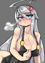 big_breasts blue_eyes blush breasts cleavage female female_focus female_only gray_hair grey_hair mralee original original_character tagme yulina_(mralee)