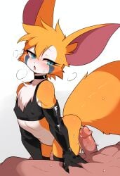 ai_generated anthro blushing_profusely breath choker dust:_an_elysian_tail elbow_gloves femboy fidget_(elysian_tail) ftm_crossgender furry genderswap_(ftm) girly green_eyes muscular_girly nimbat nipple_outline penis rule_63 sports_bra sweat tail toned yellow yellow_fur