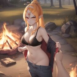 1girls ai_generated breasts cape clothing female female_only fluffy happy long_hair midna nintendo no_panties pants public public_nudity pussy ruptuorie selfie shopping_bag small_breasts solo the_legend_of_zelda twili_midna twilight_princess