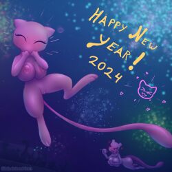 angry anthro areola ass blubluumon blush breast_grab breasts clitoris closed_eyes covering covering_breasts female fireworks flying generation_1_pokemon genitals hand_on_breast heart hi_res laugh legendary_pokemon mew_(pokemon) mewtwo night nintendo nipples pokemon pokemon_(species) pussy spread_legs spreading