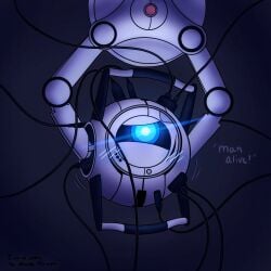 1boy british cable electricity electronics franticfoe_(artist) male male_focus male_only male_penetrated non-human out_of_character portal_(series) portal_2 robot robot_boy speech_bubble stuck submissive_male unrealistic wheatley wires