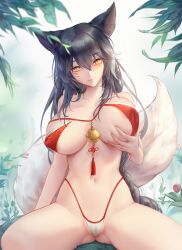 ahri animal_ears artist_name bangs black_hair breast_hold breasts censored chihunhentai crossed_bangs eyebrows_visible_through_hair facial_mark female fox_ears fox_tail hair_between_eyes hi_res lactation large_breasts leaf league_of_legends long_hair looking_at_viewer mosaic_censoring multiple_tails navel nipples nude open_mouth pussy pussy_juice sitting slit_pupils smile solo tail teeth upper_teeth vastaya whisker_markings yellow_eyes