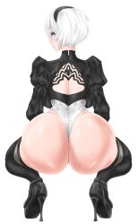 1girls ass ass_focus big_ass big_breasts big_butt crouched dat_ass female female_only harukennji leotard looking_back nier nier:_automata no_skirt solo yorha_2b