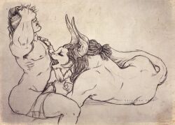 1boy 1girls braham charr guild_wars guild_wars_2 interspecies kerynean norn nude rox_(guild_wars) sketch