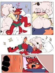 1boy 1boy1girl 1girl 1girls arched_back big_breasts clothed clothed_sex clothing gadget_the_wolf glasses handjob heart hearts hearts_around_head kissing kissing_neck lanolin_the_sheep musical_note pillow quavernsfw removing_clothing sega sheep_girl sonic_(series) sonic_the_hedgehog_(idw) sonic_the_hedgehog_(series) sweat