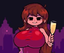 1girls animated beverage big_breasts breasts brown_hair dress female female_only fireworks friday_night_funkin girlfriend_(friday_night_funkin) glass happy_new_year holding holding_beverage huge_breasts long_hair looking_at_viewer nebssik no_sound open_mouth open_smile pixel_animation pixel_art red_dress shorter_than_10_seconds smile solo solo_female tagme upper_body video