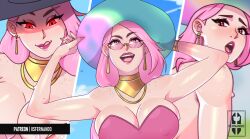 areolae areolae_slip bikini bikini_top blush blushing collage compilation fortnite fortnite:_battle_royale glowing_eyes harpy_haze_(fortnite) hat haze_(fortnite) iisfernado licking_lips looking_back looking_over_eyewear looking_over_glasses looking_over_sunglasses milk_squirt pink-tinted_eyewear squirting_milk sunglasses tinted_eyewear wet wet_body