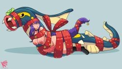 1girls big_penis boots breasts breasts_out cat_ears cat_tail catgirl choker christmas eelektross exposed_breasts from_behind heterochromia imminent_sex jingle_bell misskoi nipples penis pokémon_(species) pokemon pokemon_(species) pokephilia precum precum_drip purple_hair red_eyes restrained ribbon ribbon_bondage stargirlgames tail