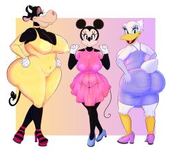 anatid anseriform anthro anthro_only ass avian bedroom_eyes big_breasts big_butt bird boolishclara bovid bovine breasts cattle clarabelle_cow clothing daisy_duck disney dress duck female footwear handwear hi_res high_heels invalid_tag mammal minnie_mouse mouse murid murine narrowed_eyes pose rodent seductive thick_thighs