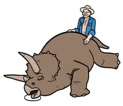 alan_grant bodily_fluids ceratopsian dinosaur drooling female feral human jurassic_park male male/female male_on_feral mammal ornithischian reptile saliva scalie sex size_difference sunblock_(artist) triceratops universal_studios zoophilia