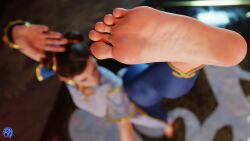 1girls 3d chun-li feet female female_only foot_fetish foot_focus fully_clothed no_penetration no_sex ryona-ashi soles solo solo_female street_fighter street_fighter_6 toes