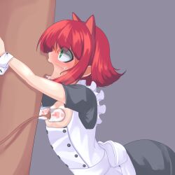 animal_ears annie_(league_of_legends) blush dark-skinned_male fake_animal_ears fellatio female flor green_eyes highres lactation league_of_legends maid male oral penis red_hair