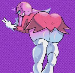 fushigukuro glislock_pinky light_blue_eyes nokkorone pac-man_(series) pac-man_eyes pink_body pink_hair pink_skin pinky_(pac-man) thick_ass white_stockings