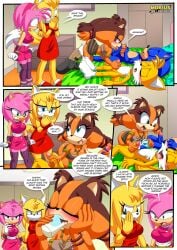 2boys 3girls amy_rose anthro ass bbmbbf blush cancelled_series comic cum dialogue drinking_cum female handjob licking licking_penis male male/female masturbation miles_tails_prower mobian_(species) mobius_unleashed oral oral_sex palcomix penis releasing_your_inner_wild_side_(comic) sega sex sonic_(series) sonic_boom sonic_the_hedgehog sonic_the_hedgehog_(series) speech_bubble sticks_the_badger tails tails_the_fox zooey_the_fox