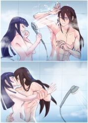 1boy 1girls bathroom cousins female hyuuga_hinata hyuuga_neji incest kissing long_hair long_hair_male male male/female male_and_female_focus mixed_bathing naruto naruto_(series) naruto_shippuden nude playing pulling shower shower_head showering showering_together straight washing wholesome